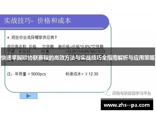 快速掌握欧协联赛程的高效方法与实战技巧全指南解析与应用策略