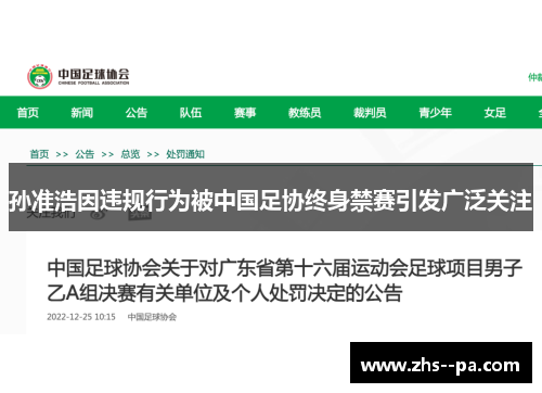 孙准浩因违规行为被中国足协终身禁赛引发广泛关注